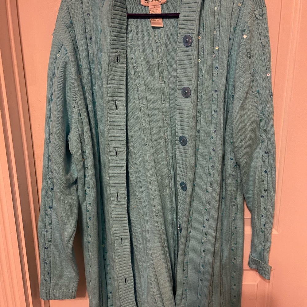 Quacker Factory Blue Cardigan with Sequins
